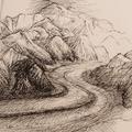 Z cyklu Hory, skály a mraky - Ledovec Kahiltna McKinley, Aljaška - 2009, tuš, papír 13x20 cm