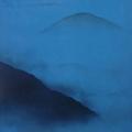 Haiku - Jdu hlouběji, pořád hlouběji - modré hory. Santoka - 2009, akryl, papír 30x21 cm