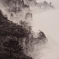 Žluté hory Huangshan - z cyklu kreseb Hory, skáltÿ a mraky - 2009, tuš na papíře 13x13 cm